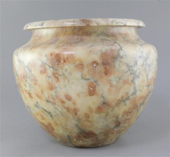 A carved and turned alabaster bowl, diameter 14in. height 11in.